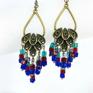 Cluster Crystal Drop Dangle Earrings Red Blue Gree